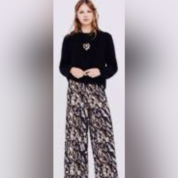 Zara Wide Leg Flowy Printed Palazzo Pant Brown Stretch Waist Size M - Picture 11 of 11